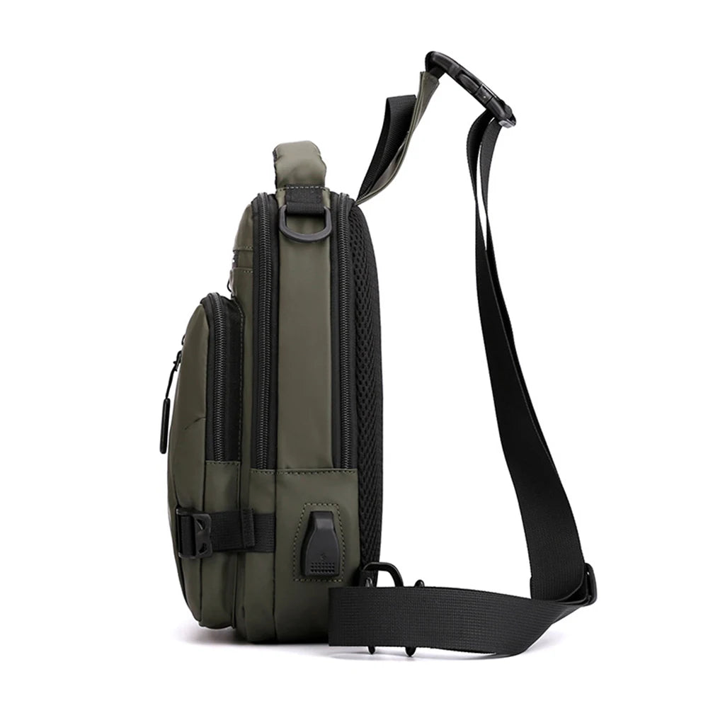 Men's Waterproof Nylon Crossbody Bag with USB Charging Port - Multifunctional Outdoor Travel Daypack and Casual Messenger Chest Bag