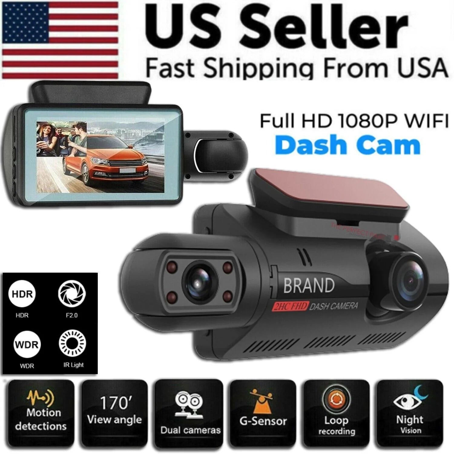 1080P Dual Lens Car Dash Cam with G-Sensor and Front/Interior Cameras
