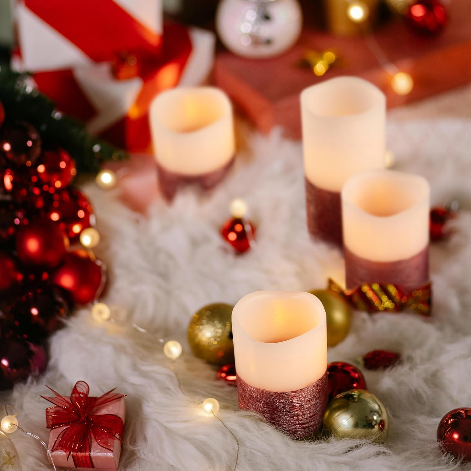 Ivory Real Wax Flameless Candle Set with Remote and Timer, Includes 4 Pillars and 4 Votives, Ideal for Home Décor, Batteries Included