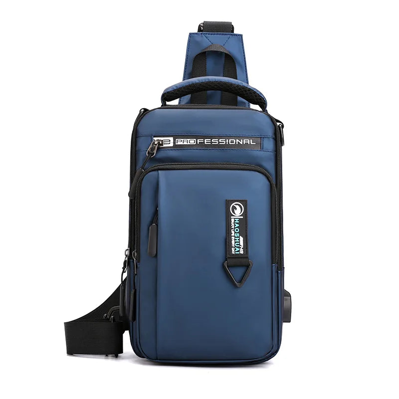 Men's Waterproof Nylon Crossbody Bag with USB Charging Port - Multifunctional Outdoor Travel Daypack and Casual Messenger Chest Bag