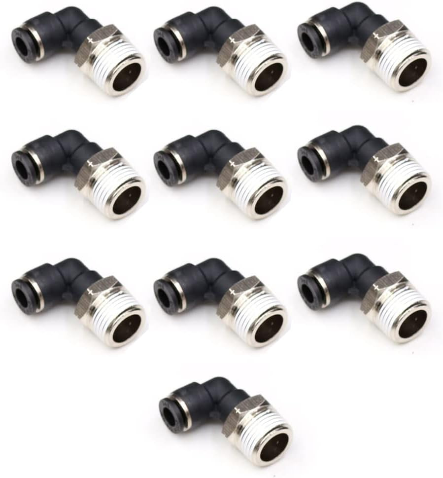 3/8" Elbow Male Push-to-Connect Air Fittings - 90 Degree Pneumatic Connectors for 1/4" Tubing OD and 3/8" NPT Thread, Pack of 5