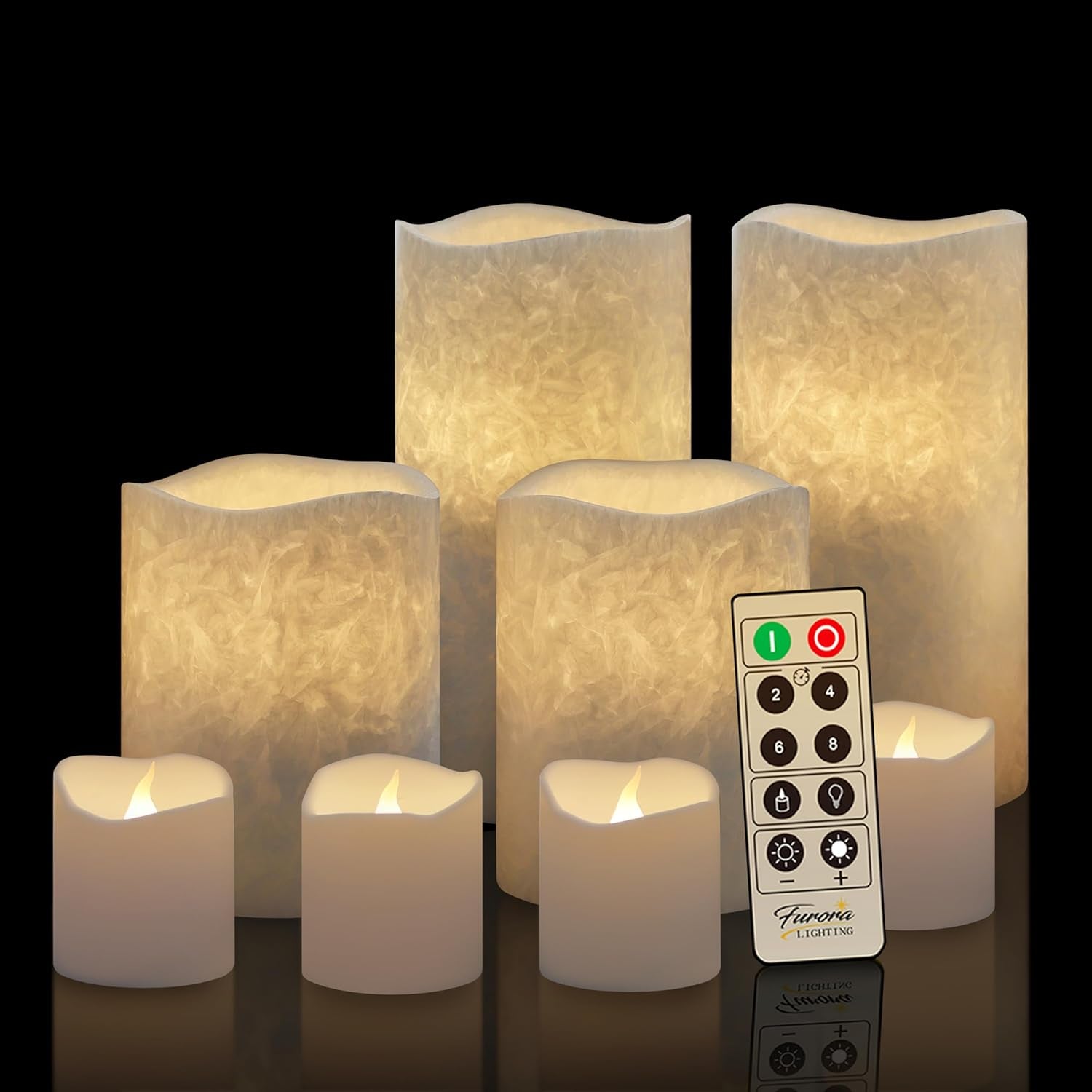 Ivory Real Wax Flameless Candle Set with Remote and Timer, Includes 4 Pillars and 4 Votives, Ideal for Home Décor, Batteries Included