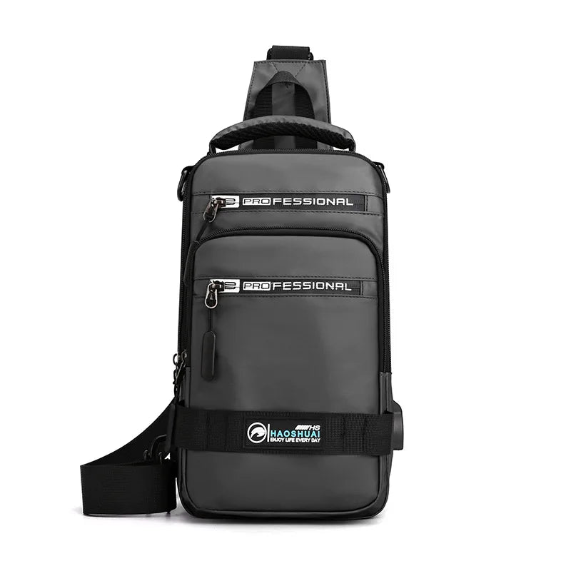 Men's Waterproof Nylon Crossbody Bag with USB Charging Port - Multifunctional Outdoor Travel Daypack and Casual Messenger Chest Bag