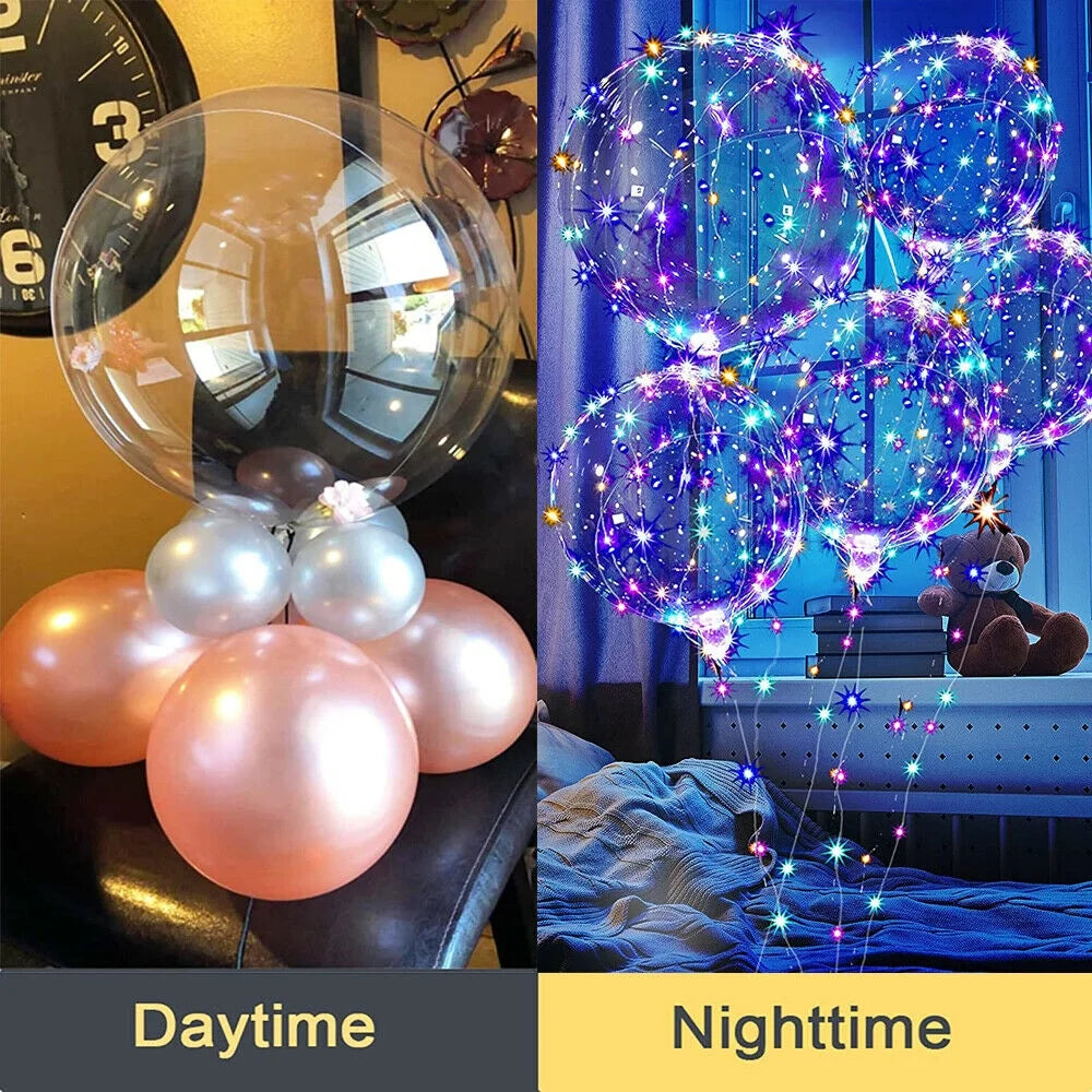 20-Inch LED Illuminated Bobo Balloons with Colorful String Lights - Available in 10, 20, or 30 Pack for Birthday, Wedding, and Christmas Party Decorations