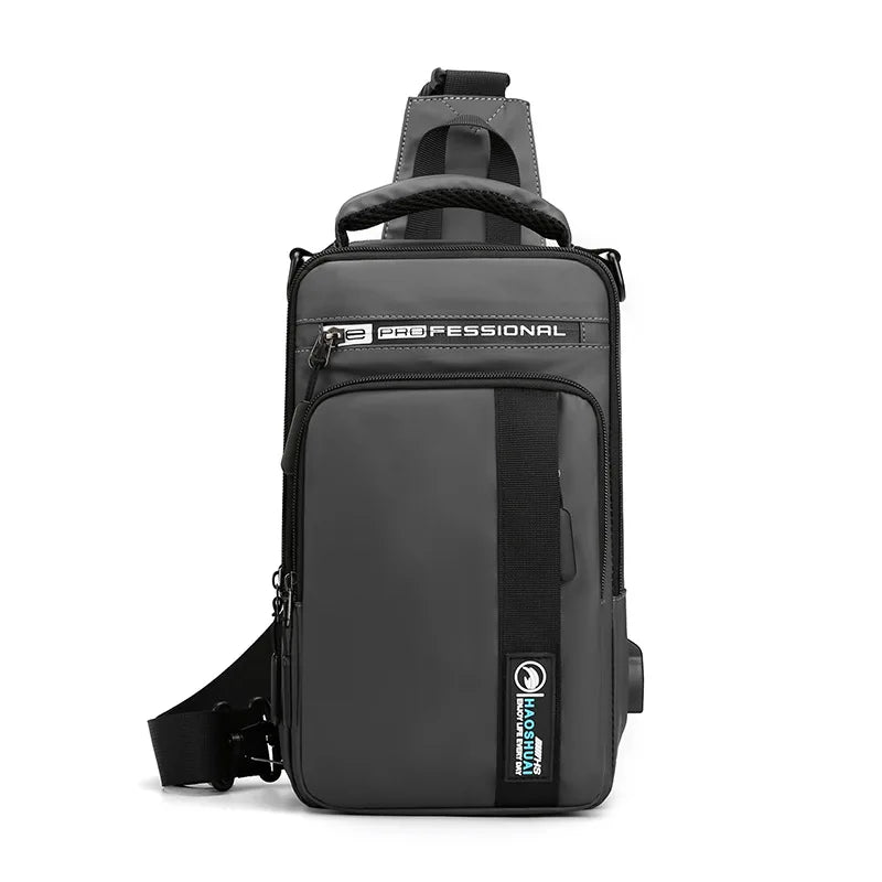 Men's Waterproof Nylon Crossbody Bag with USB Charging Port - Multifunctional Outdoor Travel Daypack and Casual Messenger Chest Bag