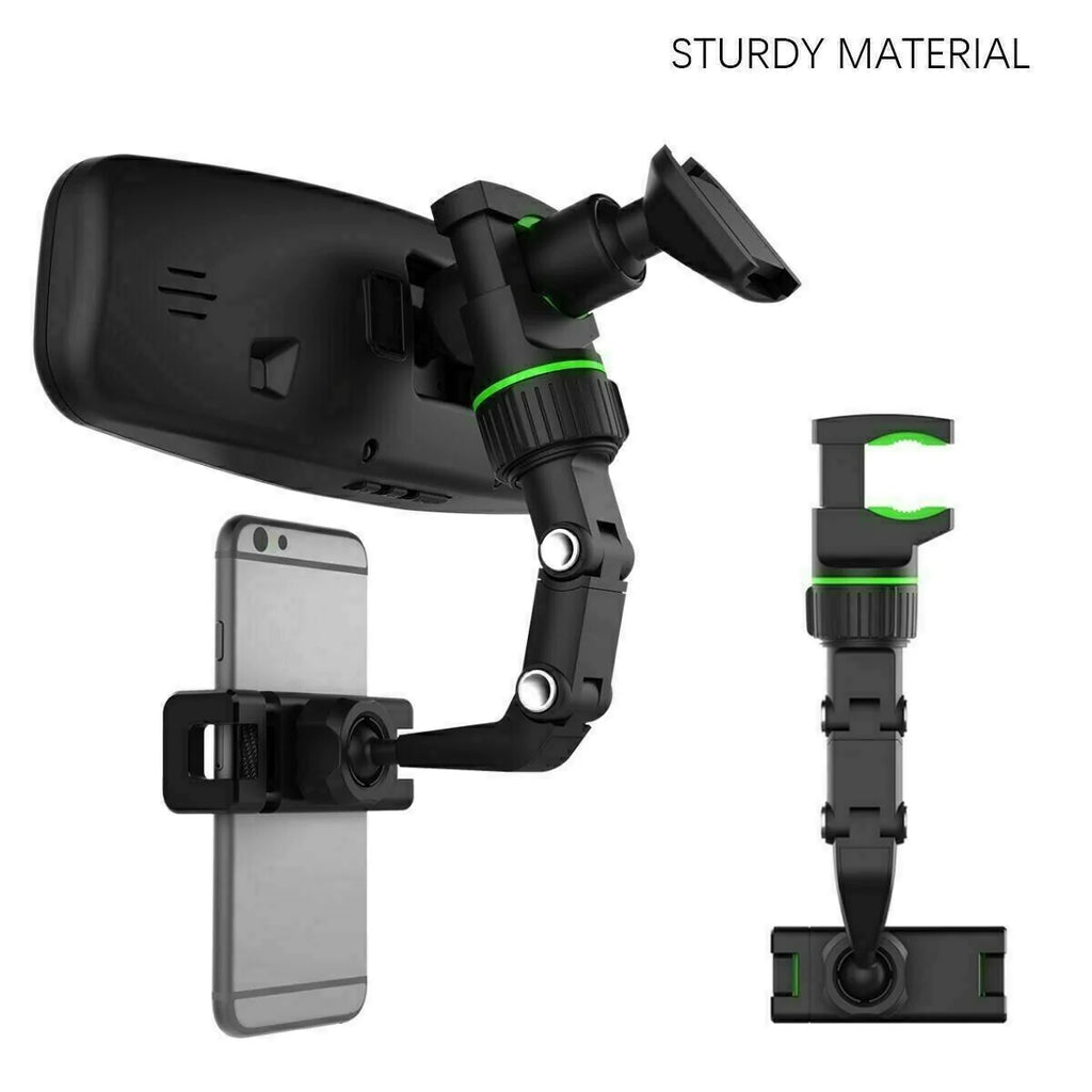 360° Adjustable Car Rearview Mirror Phone Holder Mount - Multifunctional Design
