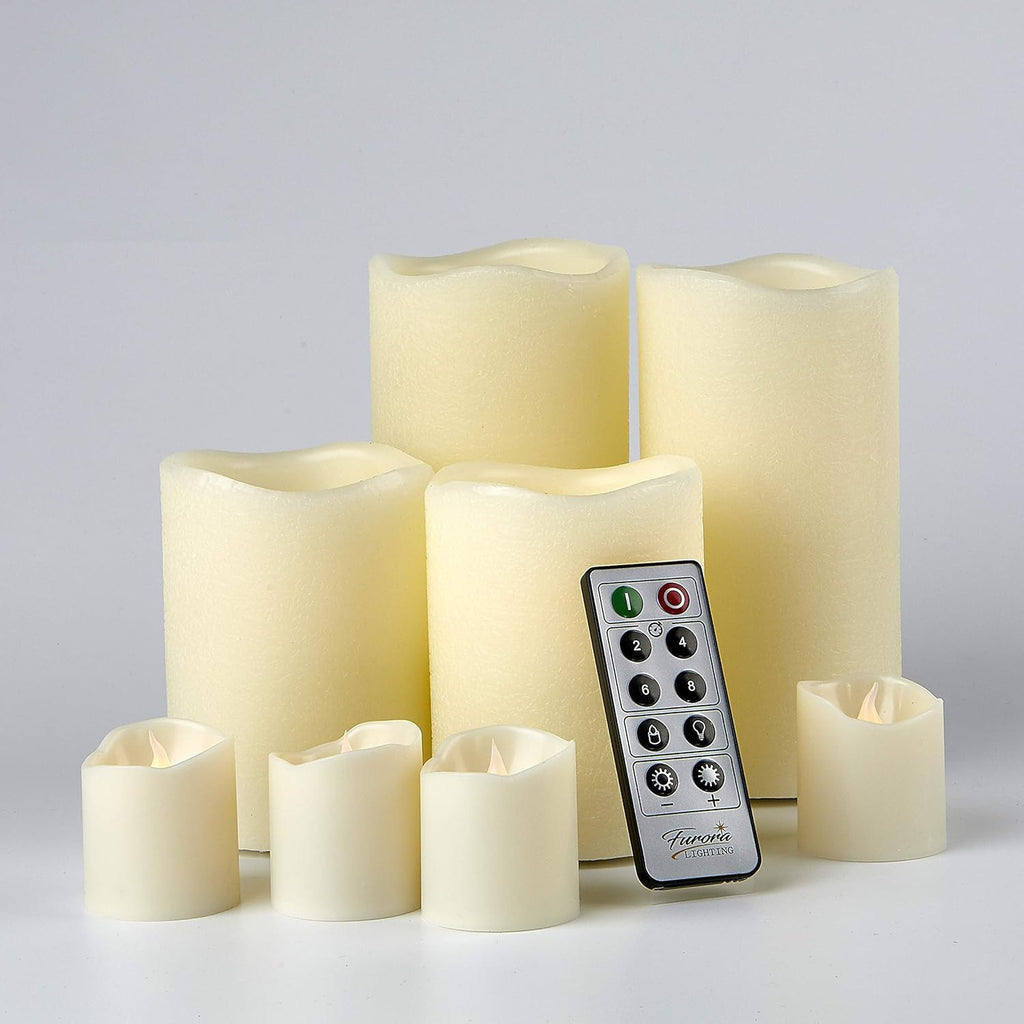 Ivory Real Wax Flameless Candle Set with Remote and Timer, Includes 4 Pillars and 4 Votives, Ideal for Home Décor, Batteries Included