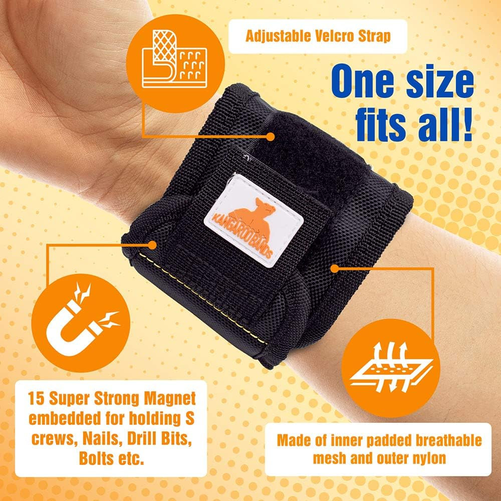 Magnetic Wristband Cuff with 15 High-Strength Magnets for Tools, Screws, Drill Bits, and Nails - Ideal Gift for Men, Fathers, Mechanics, and DIY Enthusiasts