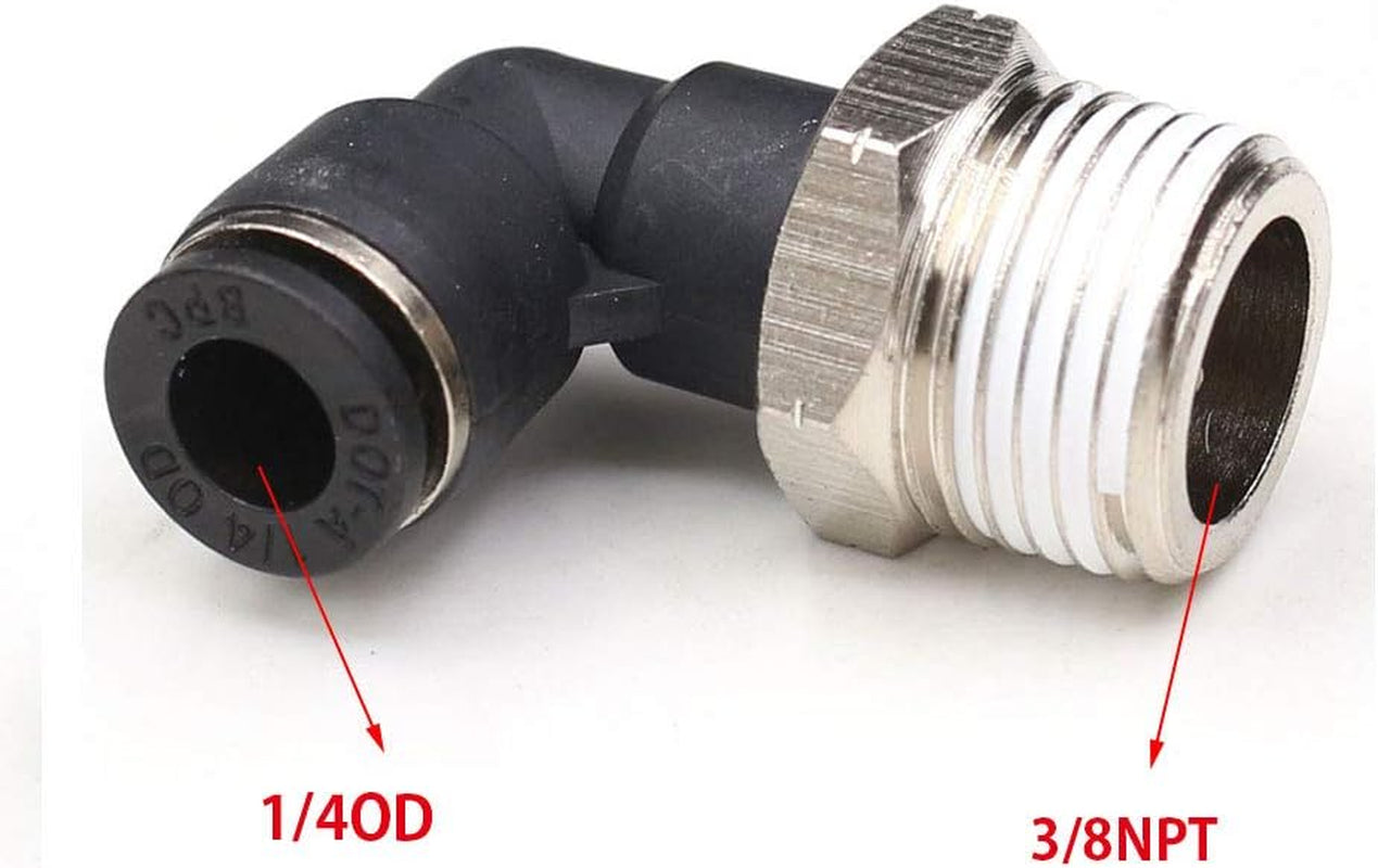 3/8" Elbow Male Push-to-Connect Air Fittings - 90 Degree Pneumatic Connectors for 1/4" Tubing OD and 3/8" NPT Thread, Pack of 5