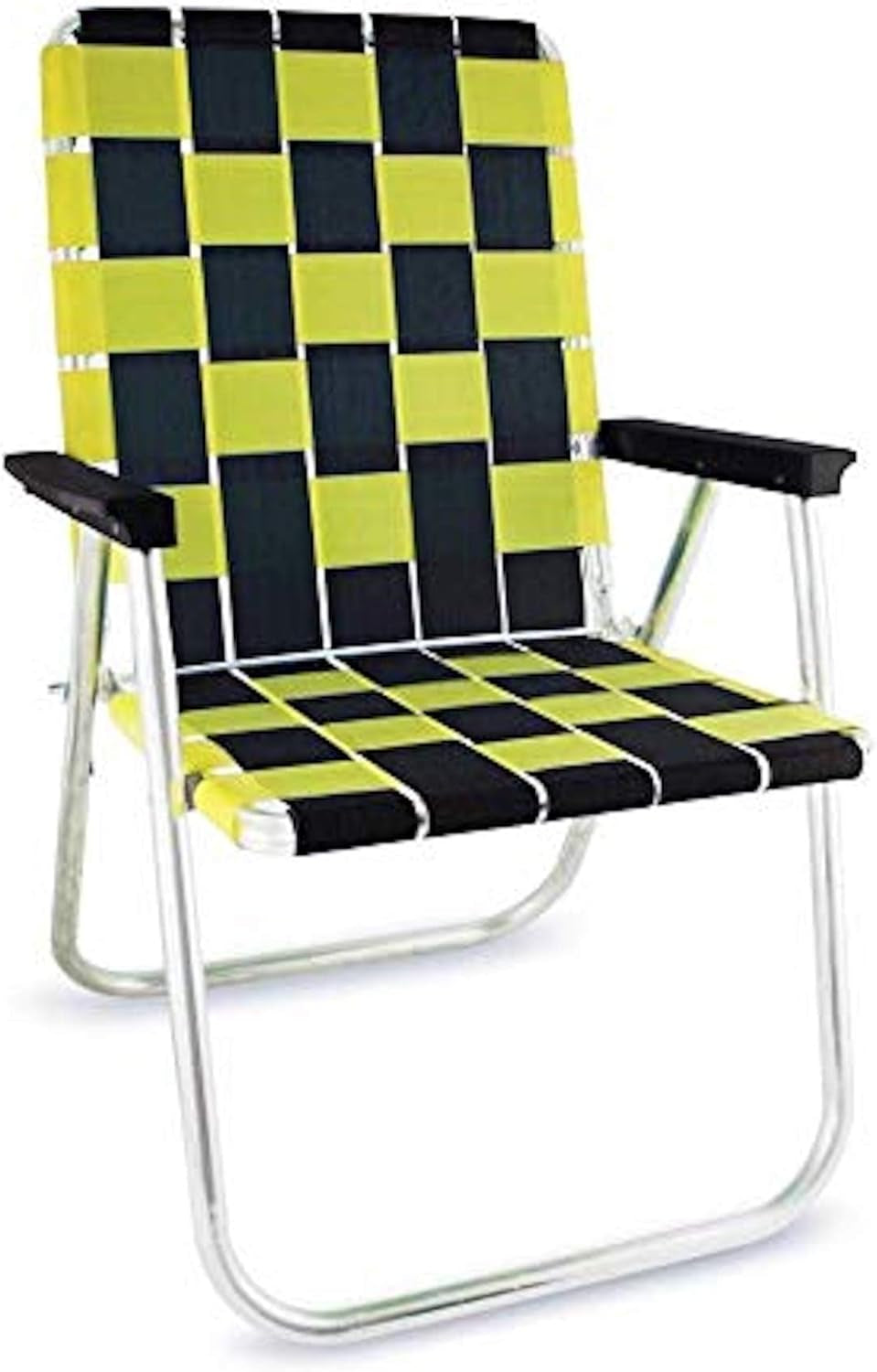 Folding Aluminum Outdoor Patio Chair | Durable Webbed Design for Camping, Sports, Beach, Yard & Tailgating | Lightweight and Portable | Classic Green/Yellow Color