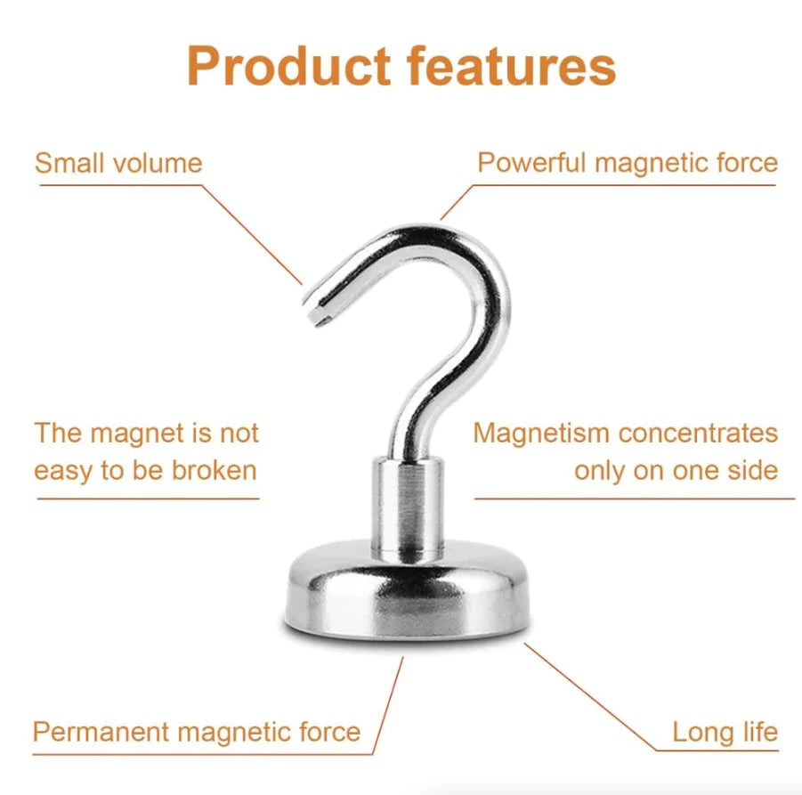 10-Pack Strong Neodymium N52 Magnetic Hook Hangers - USA Made