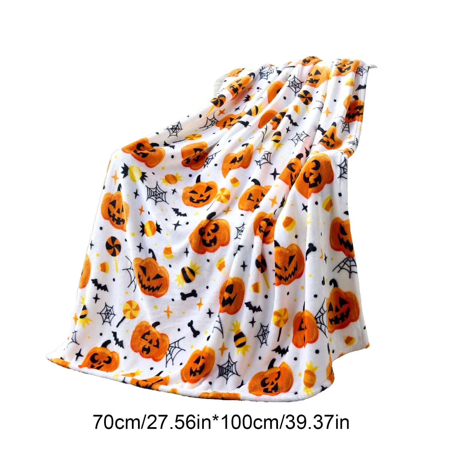 Halloween Themed Plush Throw Blanket - Soft and Warm Spider Webs, Bats, and Pumpkins Design for Sofa, Bed, Couch, or Dorm Use