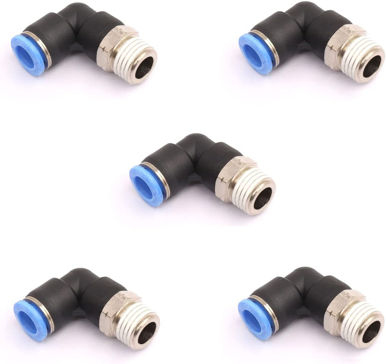 3/8" Elbow Male Push-to-Connect Air Fittings - 90 Degree Pneumatic Connectors for 1/4" Tubing OD and 3/8" NPT Thread, Pack of 5