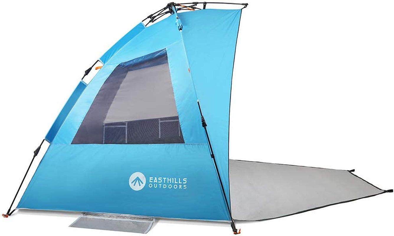 Instant Shader Dark Shelter XL Beach Tent - 99" Wide Sun Shelter for 4-6 Persons with UPF 50+ and Extended Zippered Porch in Pacific Blue