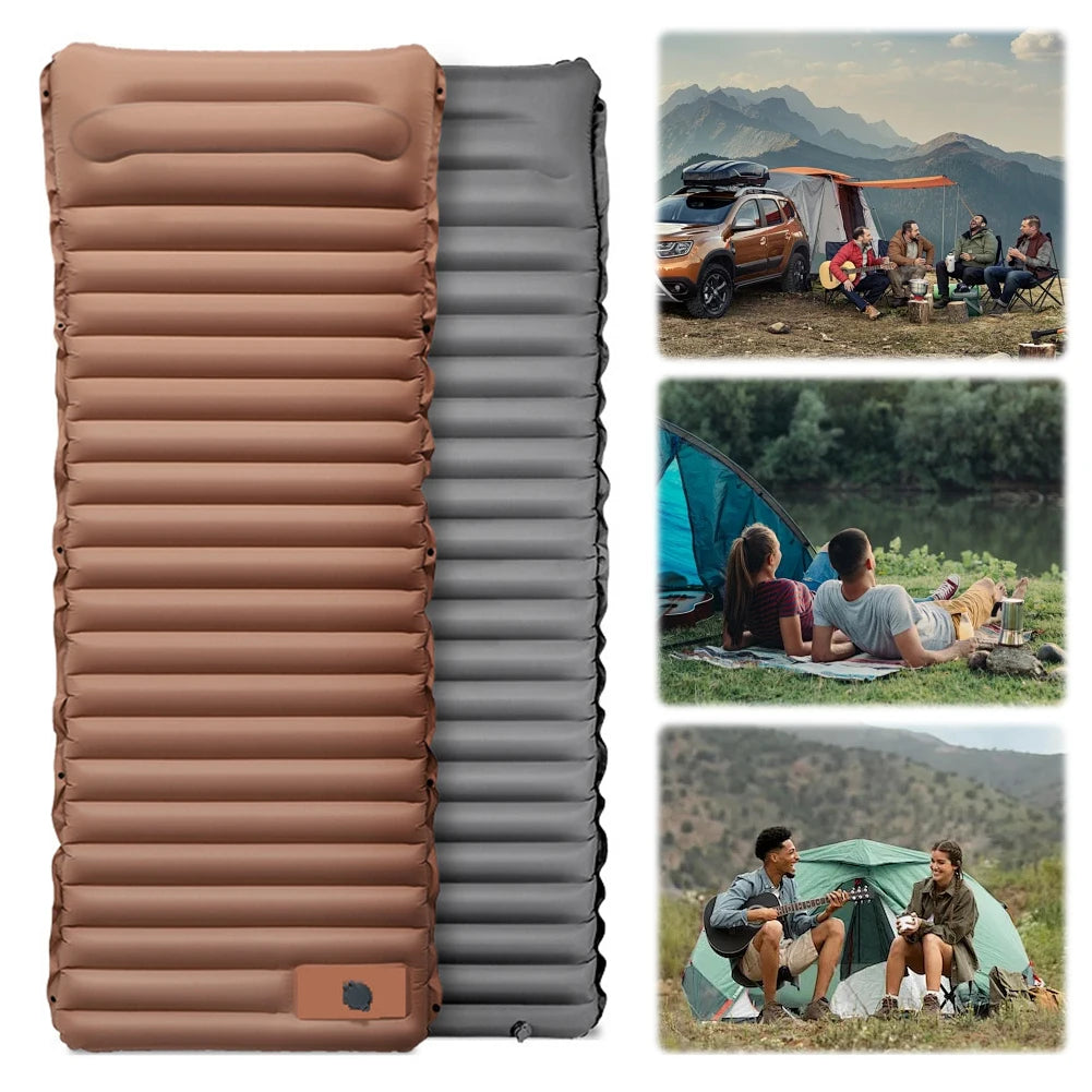 10cm Self-Inflating Ultralight Camping Sleeping Mat with Foot Pump and Pillow - Waterproof Air Mattress for Outdoor Use