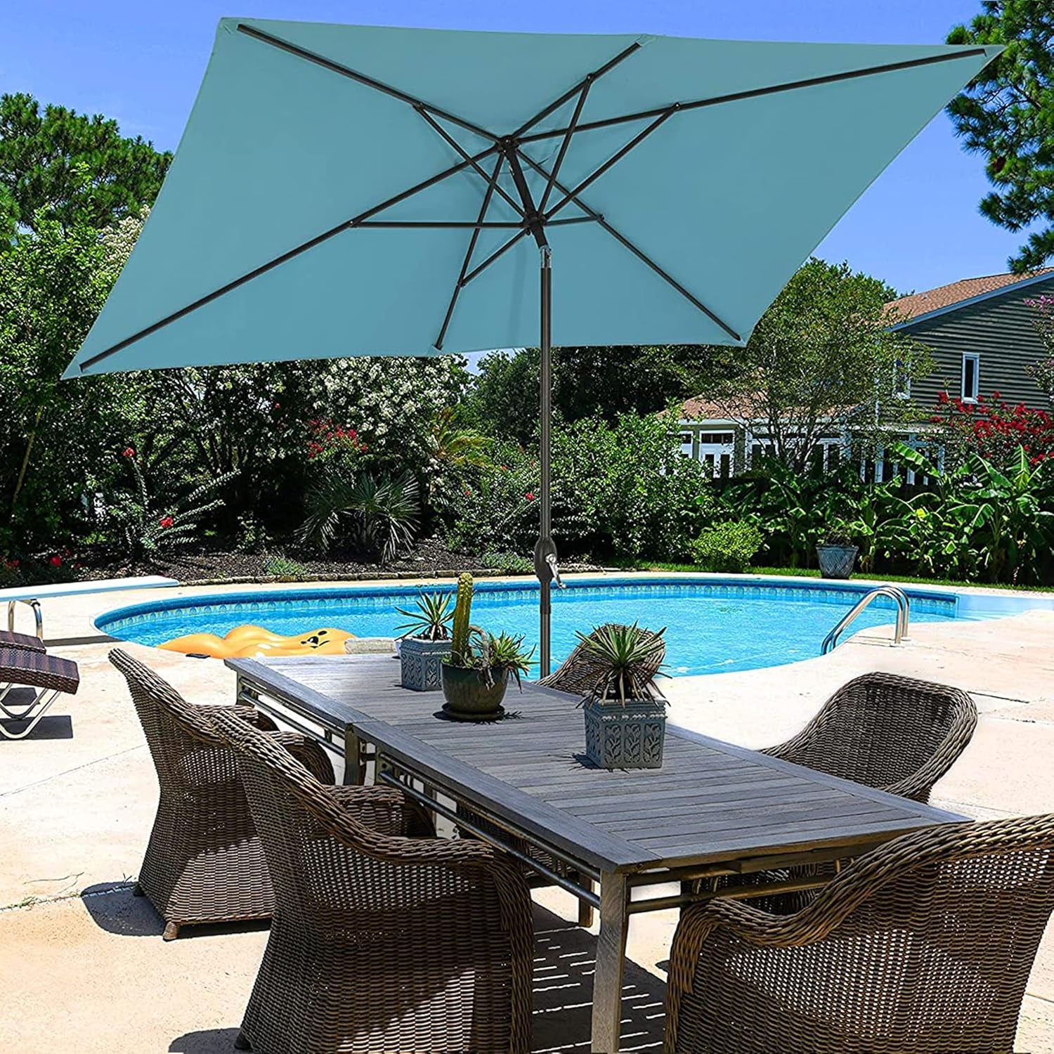 10FT x 6.5FT Outdoor Patio Umbrella with Push Button Tilt and Crank for Poolside, Market, Garden, Lawn, Backyard, Deck, and Beach Use