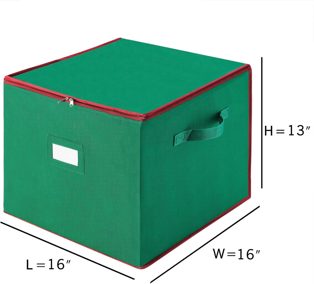 Christmas Storage Box with Zip Top - Large Capacity for Up to 75 Ornaments - Green