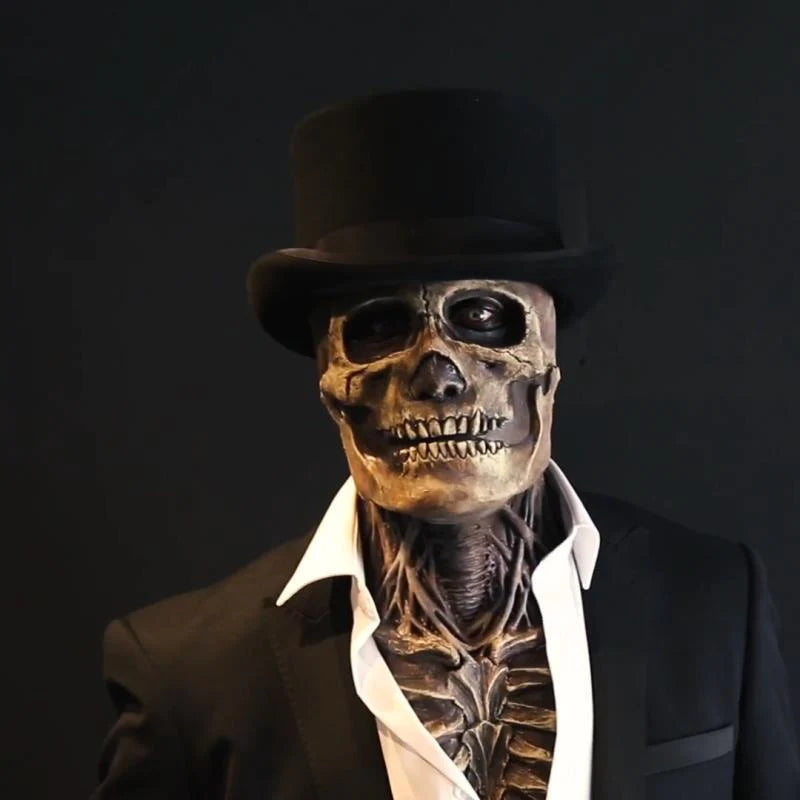 3D Realistic Full Head Skull Mask with Movable Jaw - Latex Skeleton Mask for Halloween and Masquerade Events