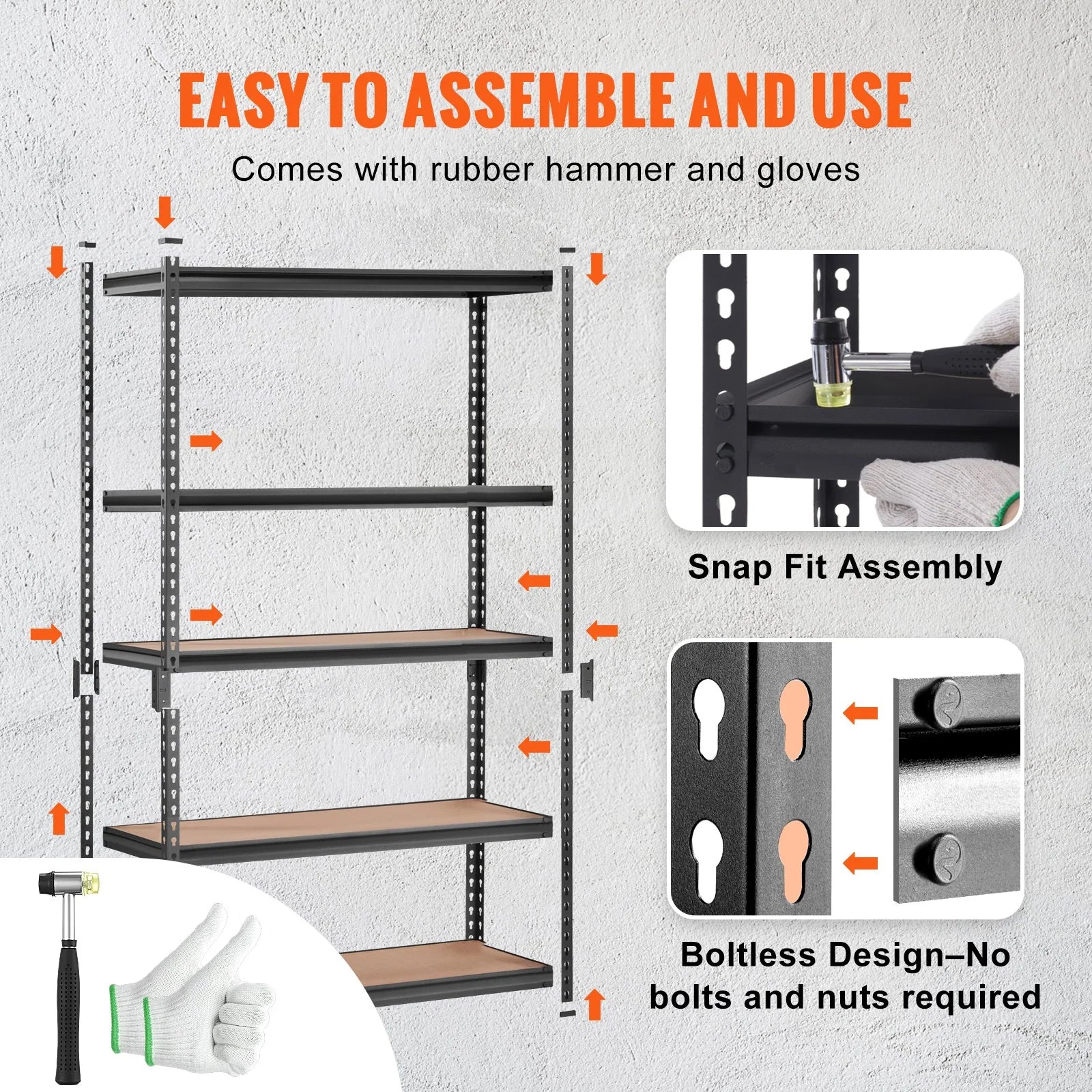 VEVOR Heavy-Duty 5-Tier Adjustable Metal Storage Shelving Unit, 2000 lbs Capacity, Utility Rack for Garage, Kitchen, Pantry, Basement, Bathroom, and Laundry, Black, 48" L x 24" W x 72" H