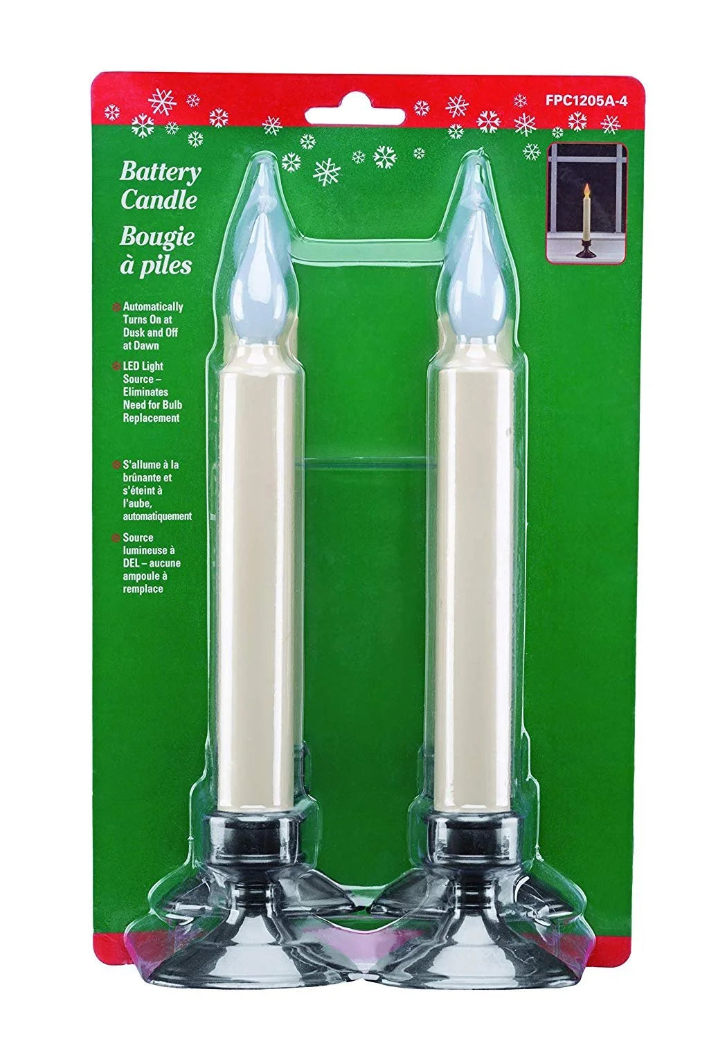 Battery-Operated LED Window Candles with Dusk to Dawn Sensor, Aged Bronze Base, Amber Flickering Flame - Set of 4