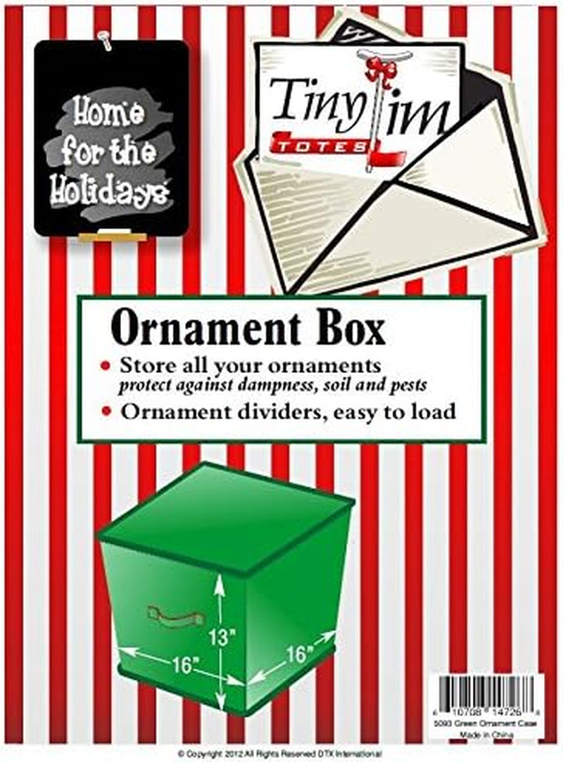 Christmas Storage Box with Zip Top - Large Capacity for Up to 75 Ornaments - Green