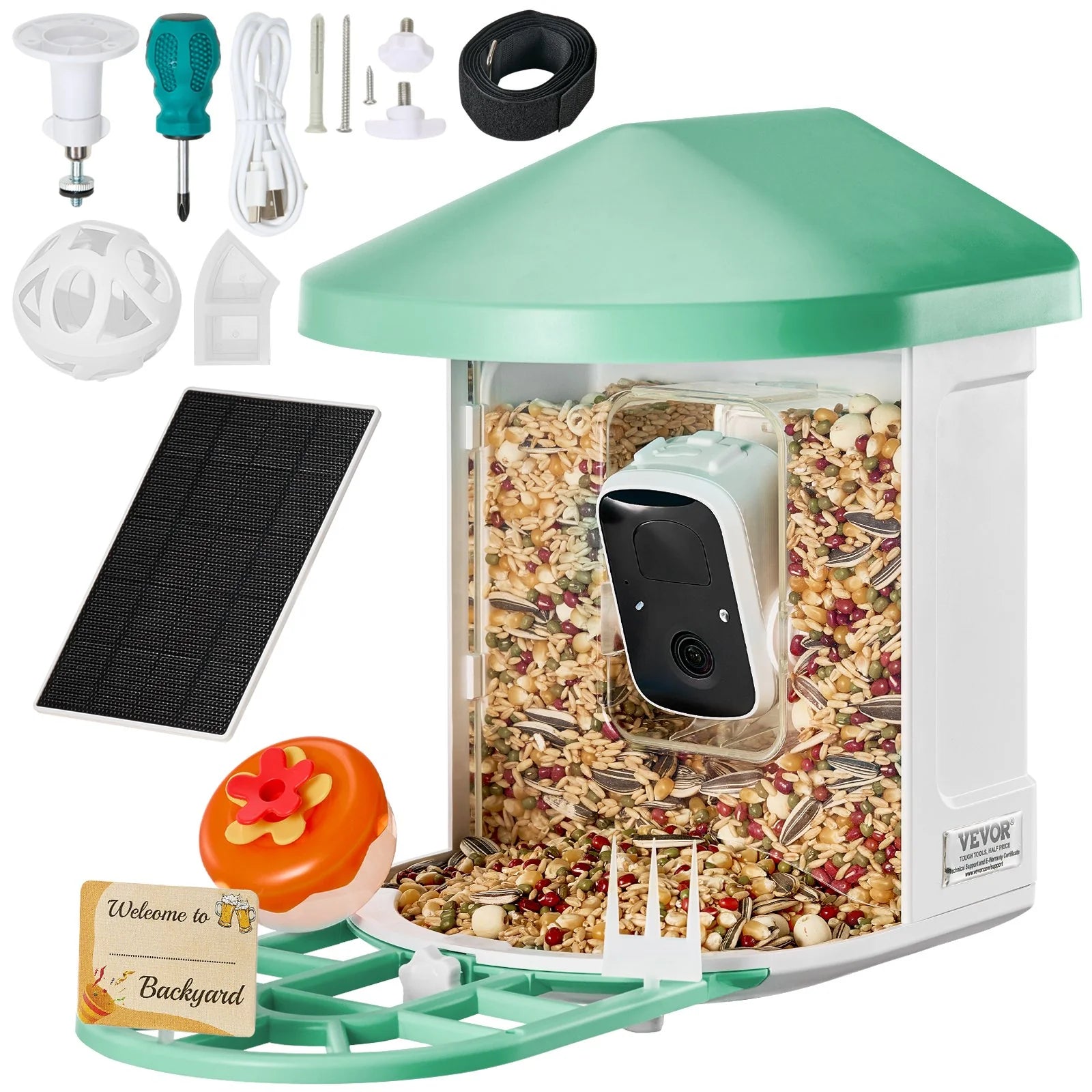 VEVOR Intelligent Bird Feeder with 2K HD Camera and AI Bird Species Recognition for Automatic Capture