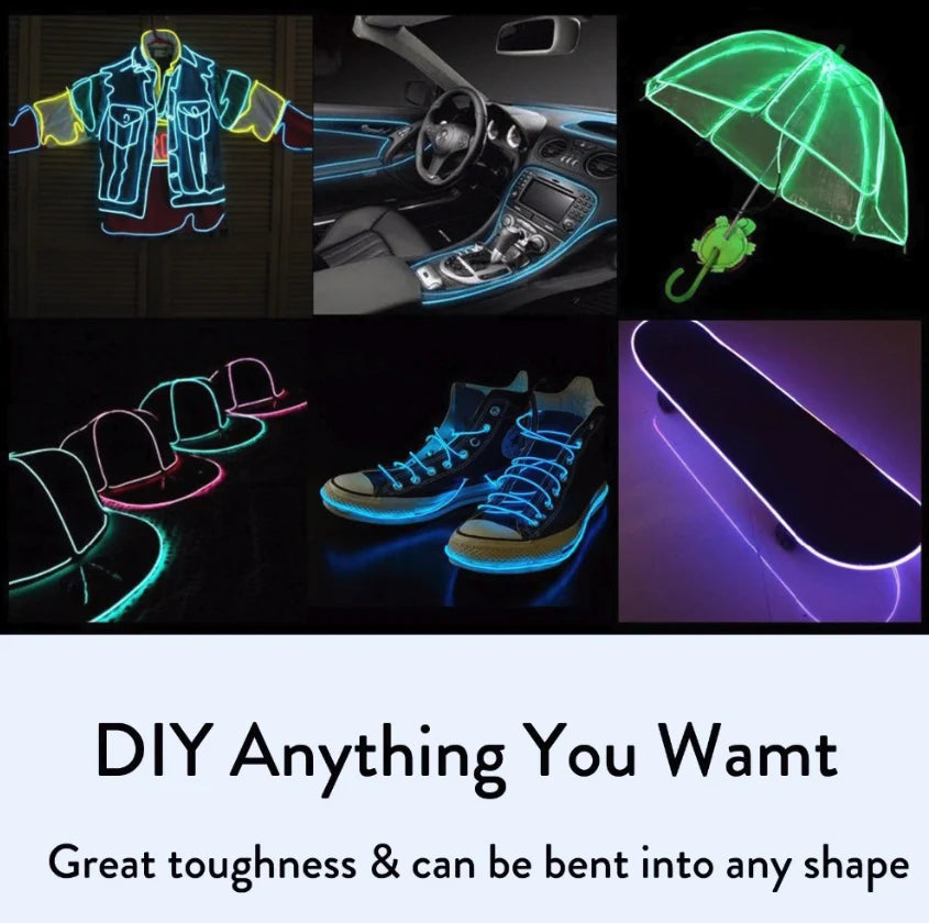 Neon LED EL Wire String Light with Controller for Decorative Use in Cars and Events
