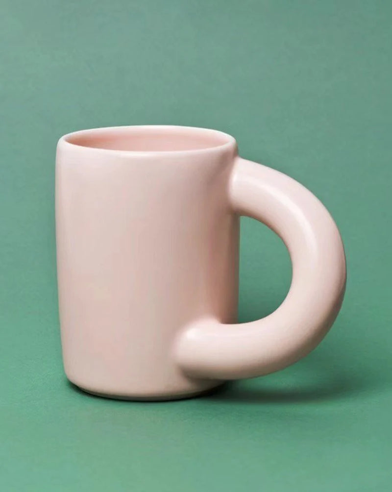 Handcrafted Ceramic Chubby Mugs with Twisted Handles - Distinctive Tea and Coffee Cups