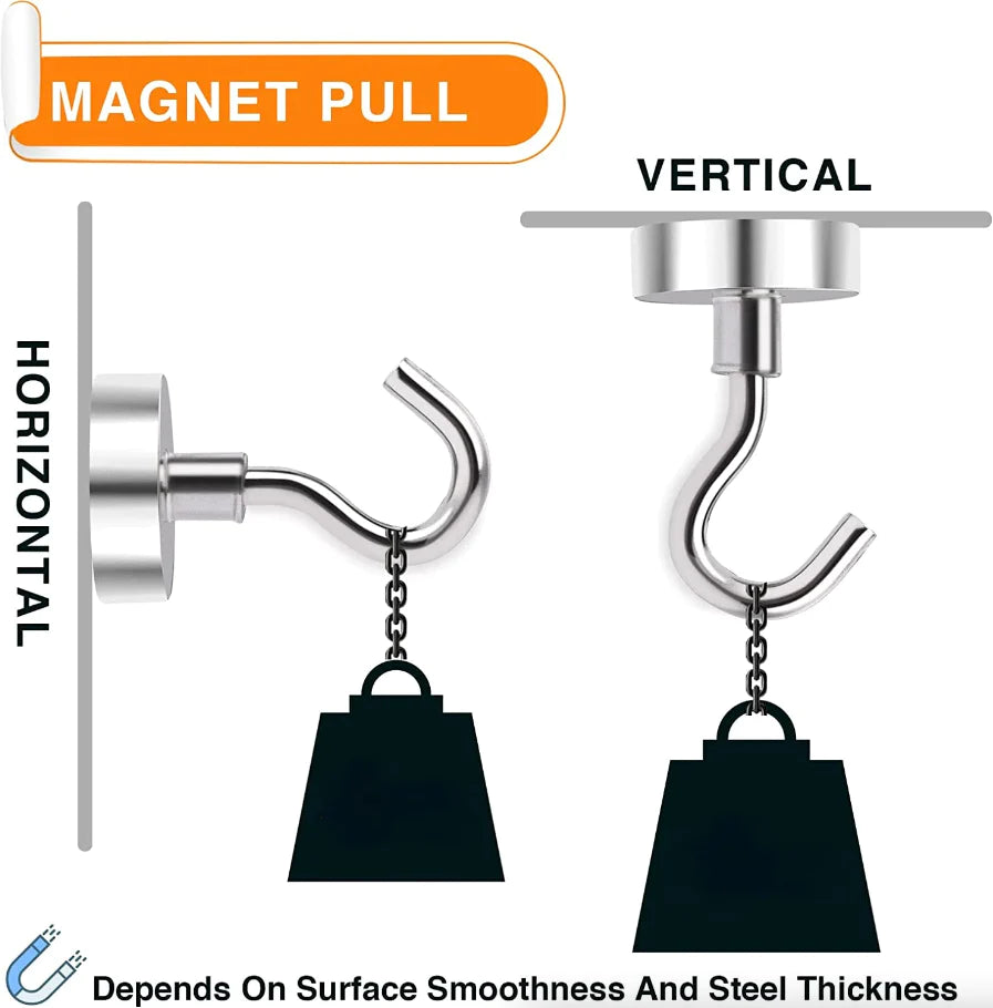 10-Pack Strong Neodymium N52 Magnetic Hook Hangers - USA Made