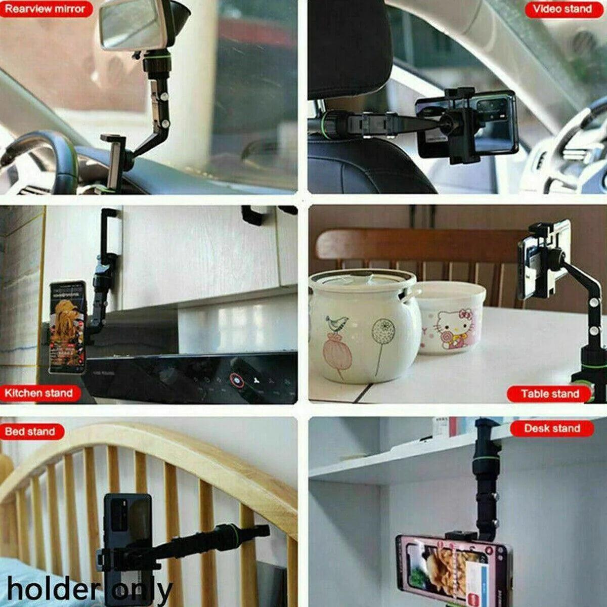 360° Adjustable Car Rearview Mirror Phone Holder Mount - Multifunctional Design