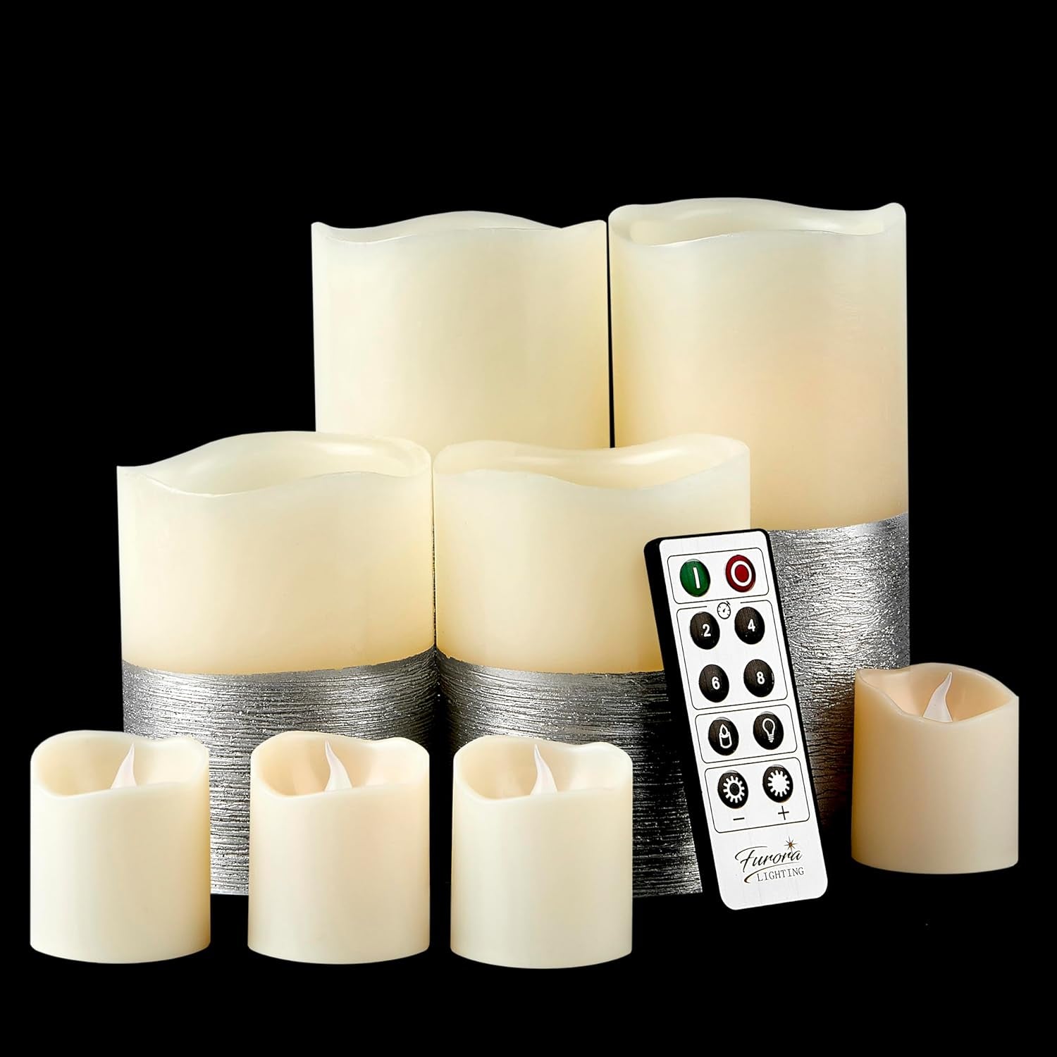 Ivory Real Wax Flameless Candle Set with Remote and Timer, Includes 4 Pillars and 4 Votives, Ideal for Home Décor, Batteries Included