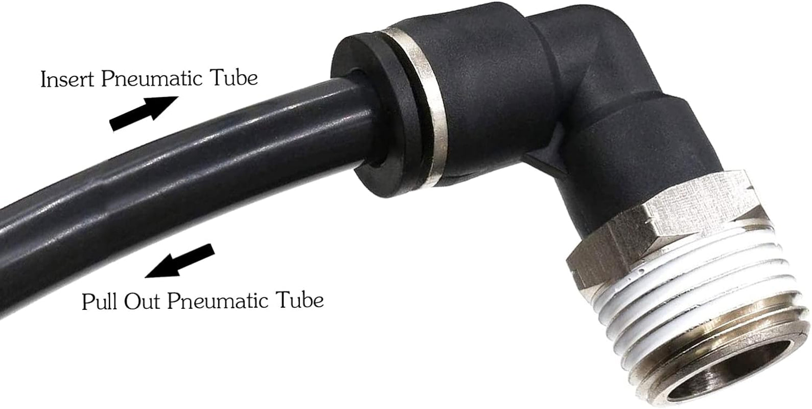 3/8" Elbow Male Push-to-Connect Air Fittings - 90 Degree Pneumatic Connectors for 1/4" Tubing OD and 3/8" NPT Thread, Pack of 5