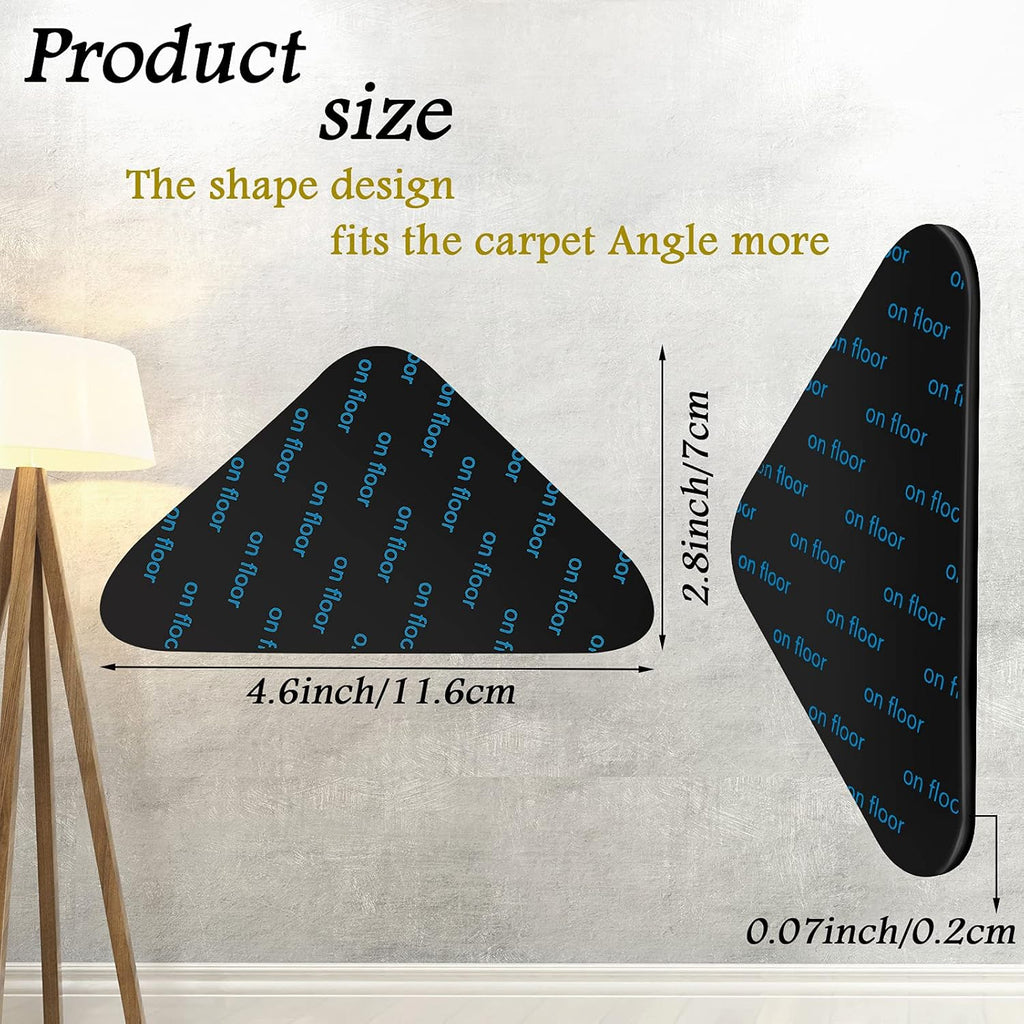 Non-Slip Rug Pad Grippers - Washable Anti-Curling Reusable Rug Stopper Tape and Corner Stickers for Hardwood, Tile, and Carpet Floors (12 Pieces)