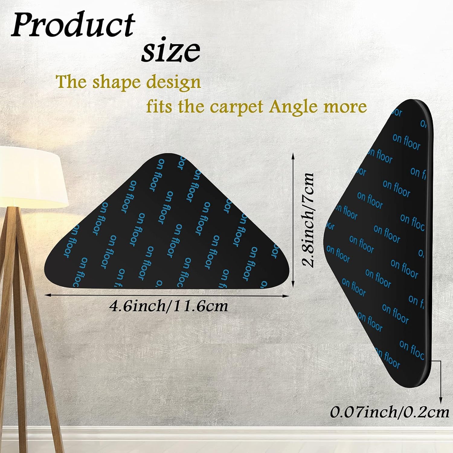 Non-Slip Rug Pad Grippers - Washable Anti-Curling Reusable Rug Stopper Tape and Corner Stickers for Hardwood, Tile, and Carpet Floors (12 Pieces)